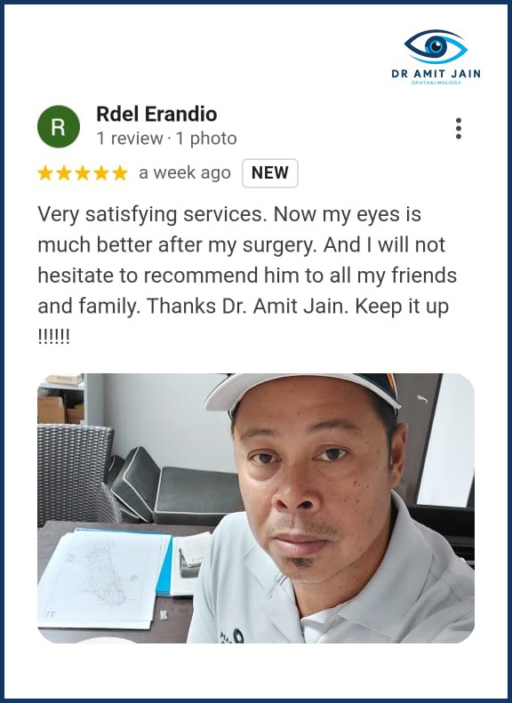 Patient Rdel Erandio positive review for Dr. Amit Jain eye doctor Dubai