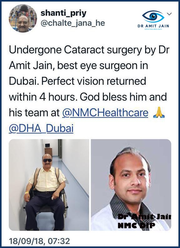 Patient positive review for Dr. Amit Jain eye doctor Dubai