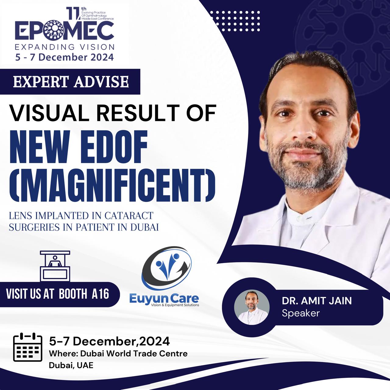 Dr. Amit Jain Poster on New edof Magnificent lens implanted in cataract surgeries in Dubai